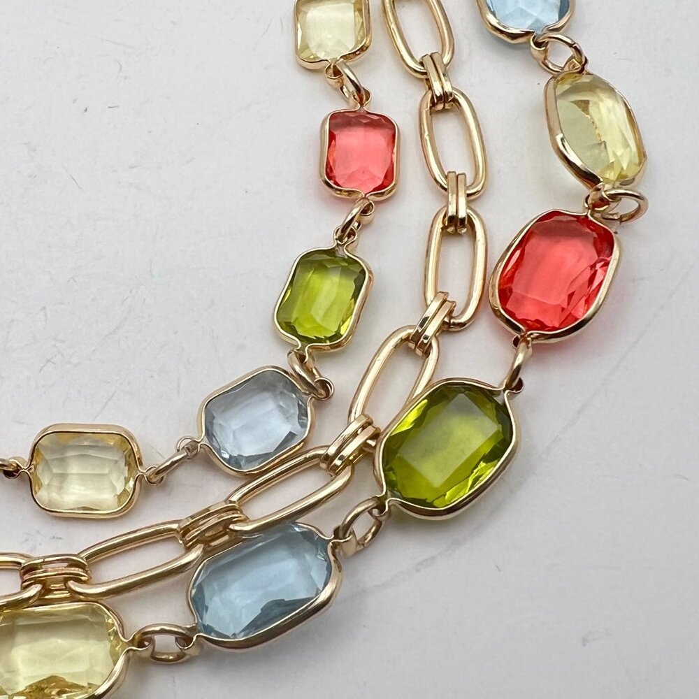 Liz Claiborne Necklace Bracelet Earrings Set Gold-Tone Multicolor Bezel Faceted - Picture 6 of 16
